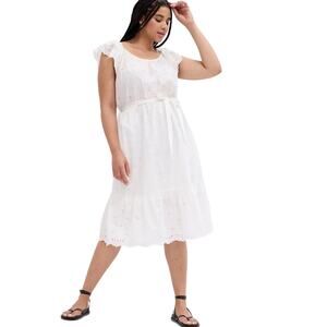 Gap Eyelet Flutter Sleeve Cotton Midi Dress White No Sash Size XS